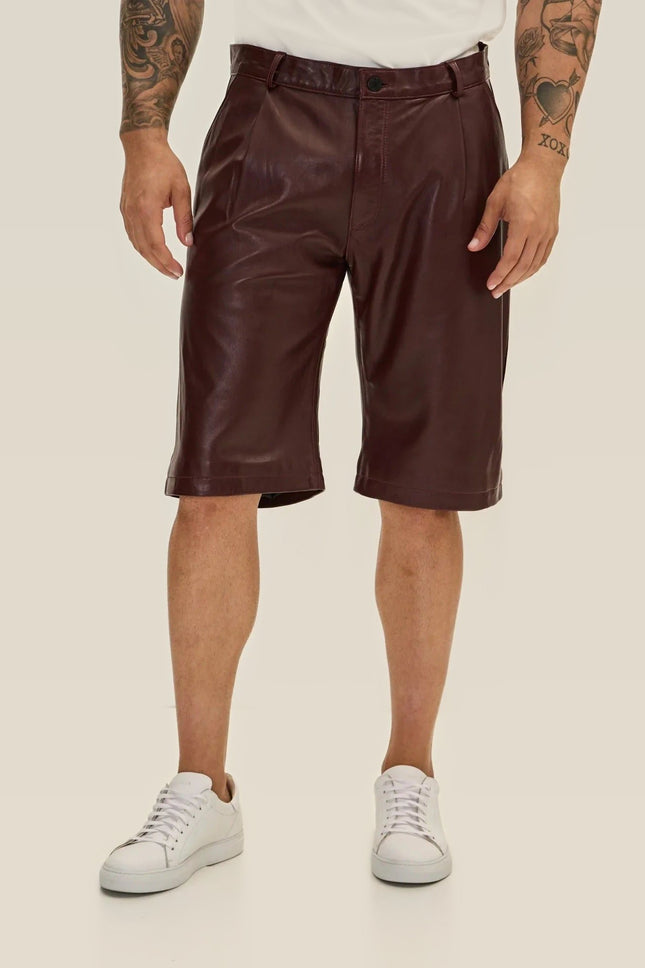 Nappa Lambskin Leather Shorts - Burgundy