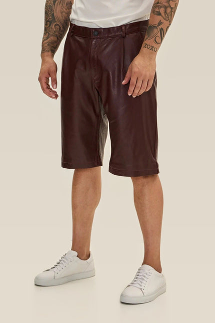 Nappa Lambskin Leather Shorts - Burgundy