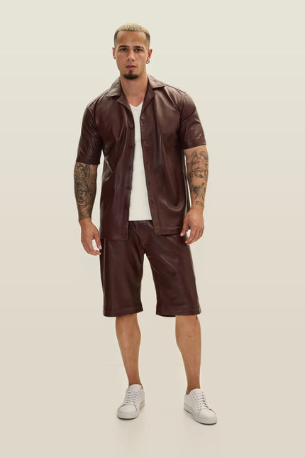 Nappa Lambskin Leather Shorts - Burgundy