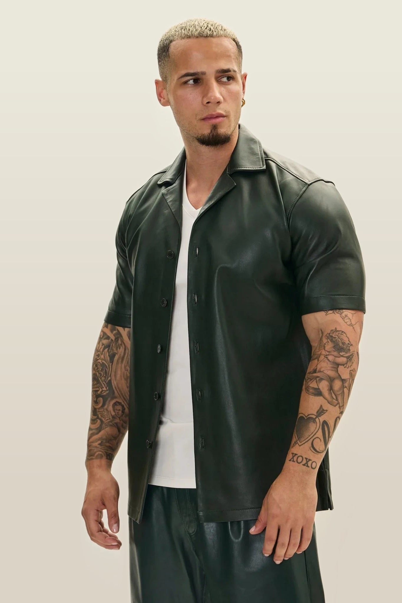 leather dress shirt Modern Mens Tan Leather Shirt