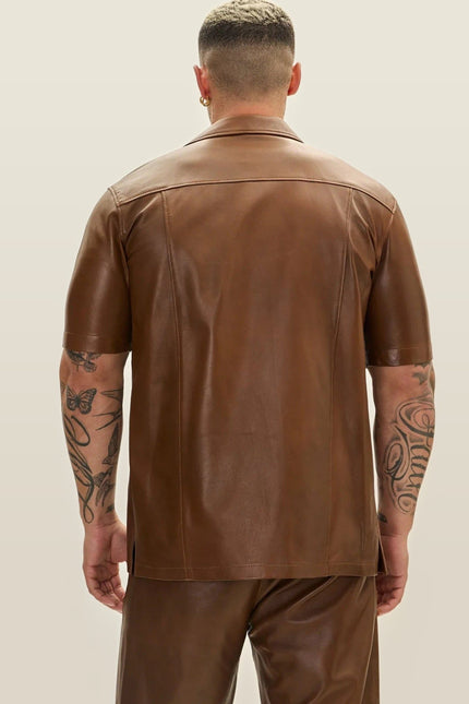 Short-Sleeve Leather Shirt - Brown