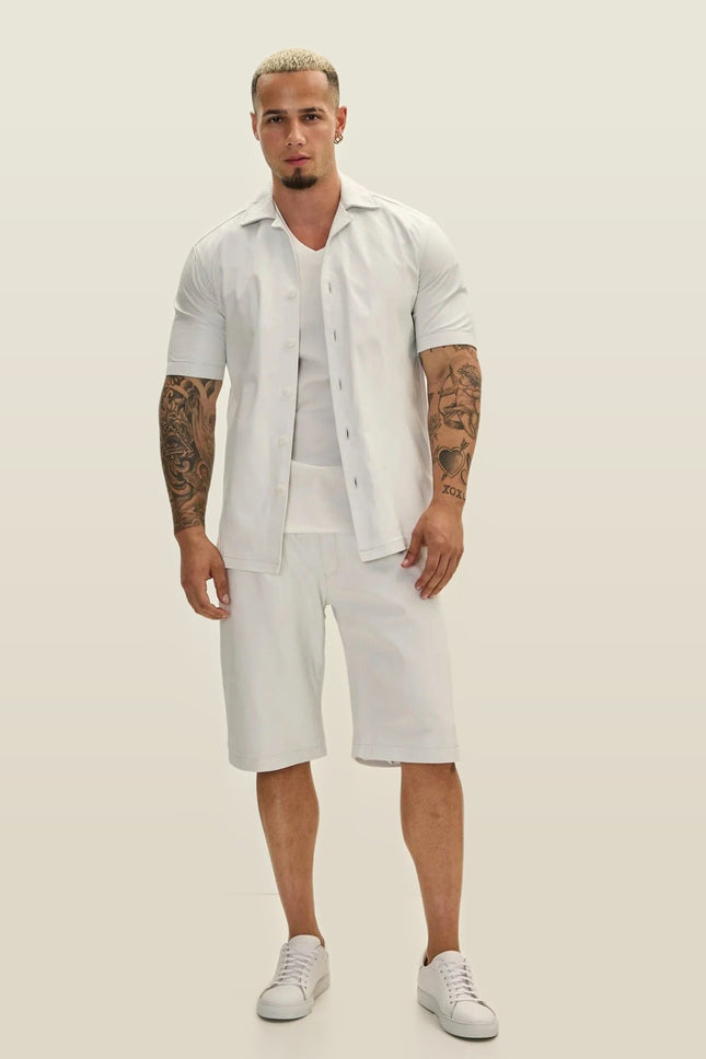 Short-Sleeve Lambskin Leather Shirt - White
