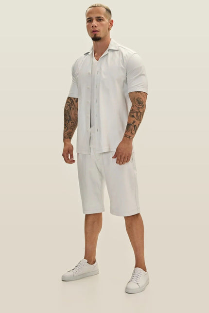 Short-Sleeve Lambskin Leather Shirt - White