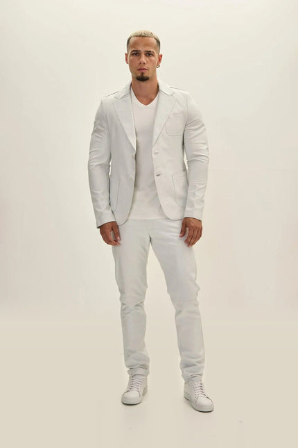 Classic Two-Button Leather Blazer - White