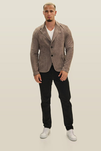 Notch Lapel Suede Blazer - Grey