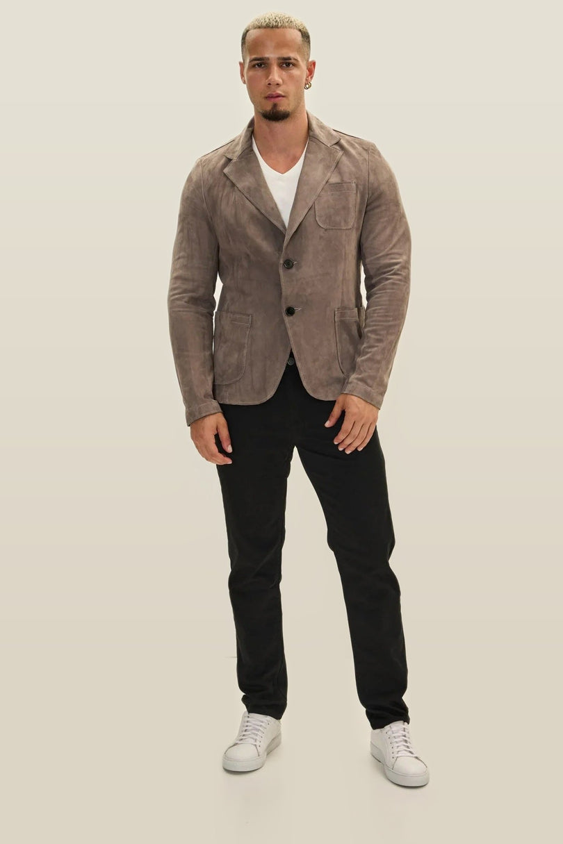 Notch Lapel Suede Blazer - Grey