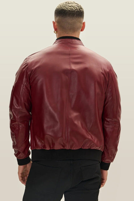 Lambskin Leather Bomber Jacket - Burgundy