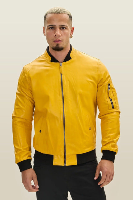 Lambskin Leather Bomber Jacket - Yellow