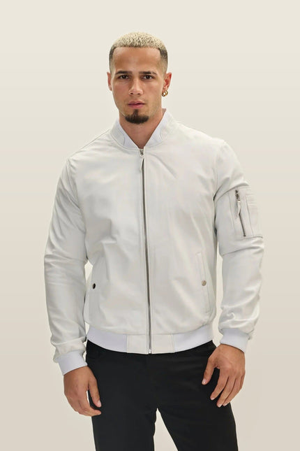 Lambskin Leather Bomber Jacket - White