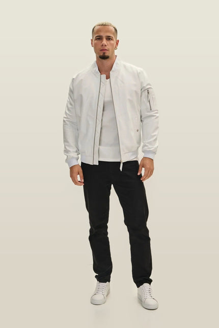 Lambskin Leather Bomber Jacket - White