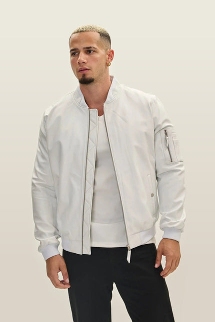 Lambskin Leather Bomber Jacket - White