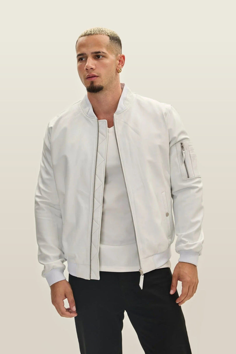 Lambskin Leather Bomber Jacket - White