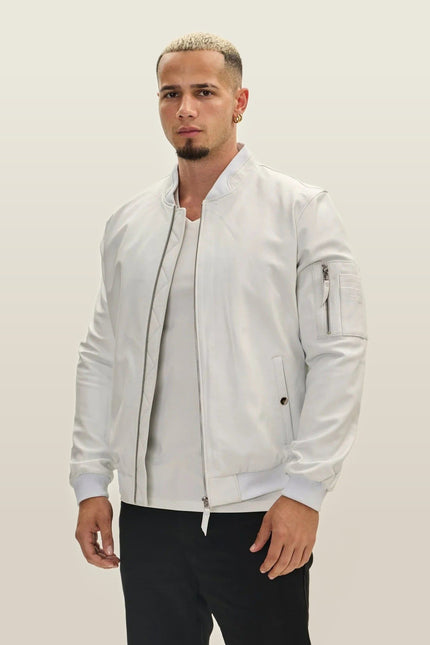 Lambskin Leather Bomber Jacket - White