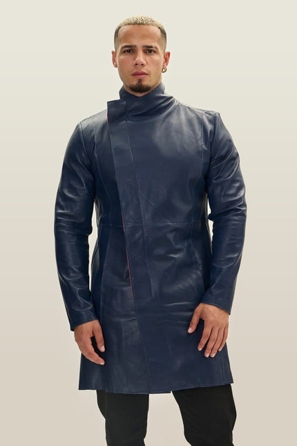 Asymmetric Lambskin Trench Coat - Navy Red