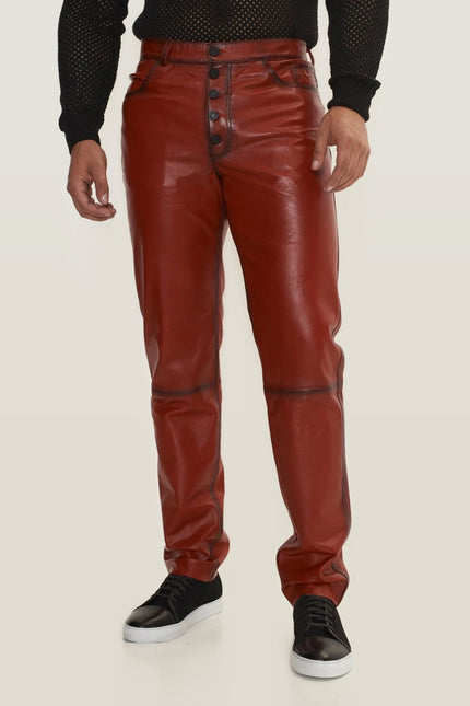 Lambskin Leather Pants - Red