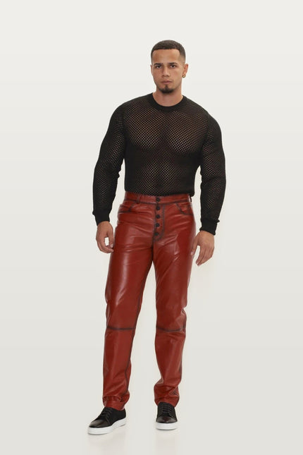 Lambskin Leather Pants - Red
