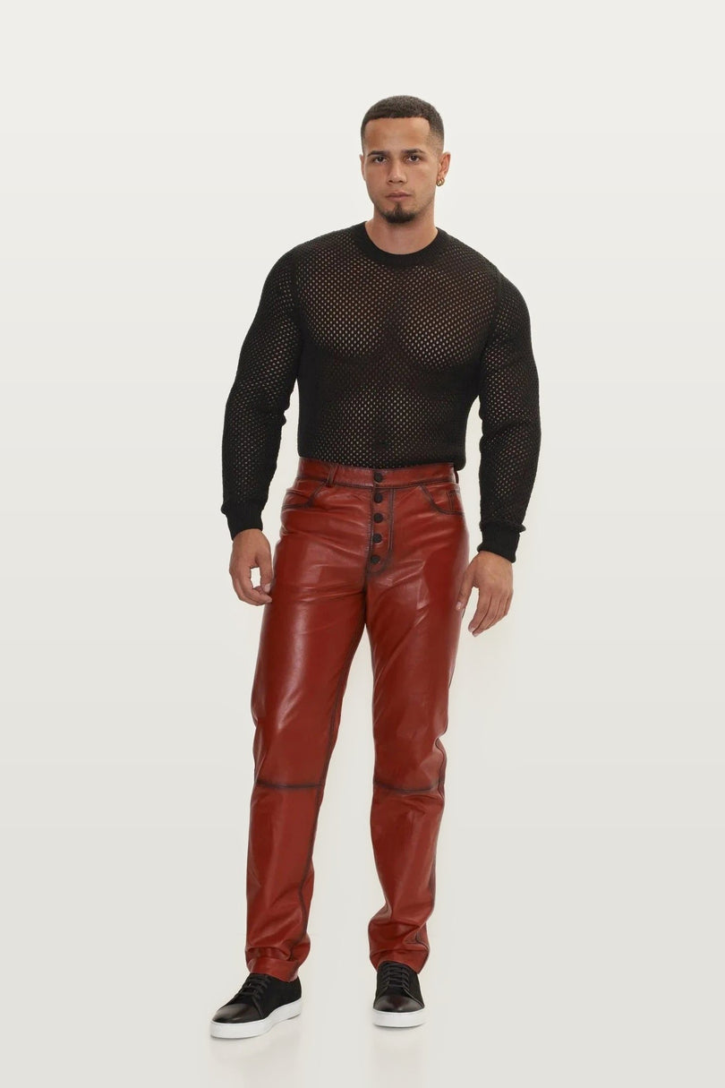 Lambskin Leather Pants - Red