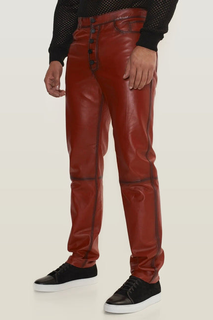 Lambskin Leather Pants - Red