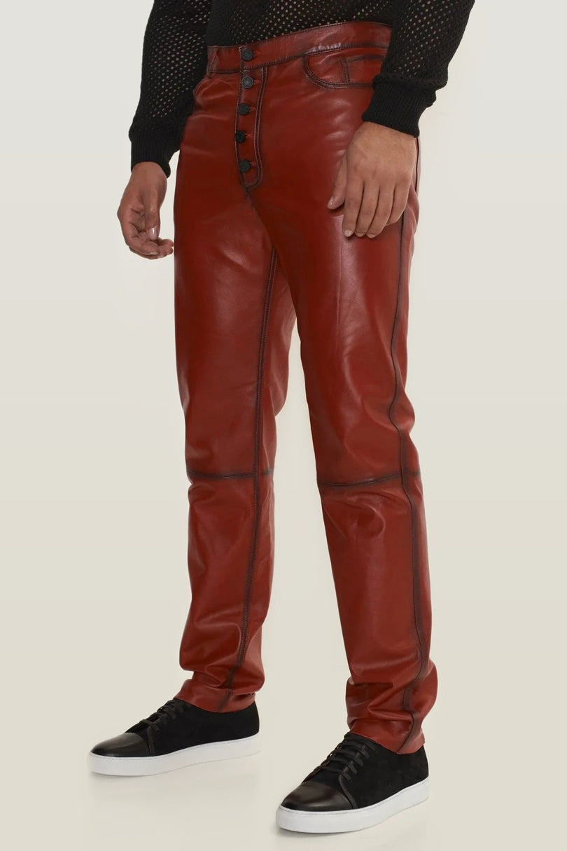 Lambskin Leather Pants - Red