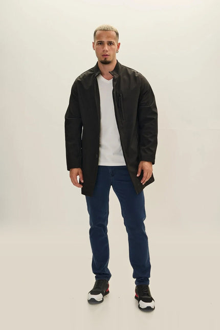 Long Storm-Flap Raincoat - Black