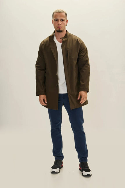 Long Storm-Flap Raincoat - Khaki