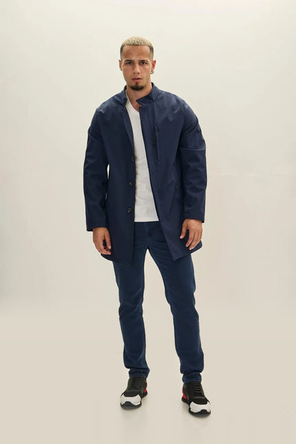 Long Storm-Flap Raincoat - Navy