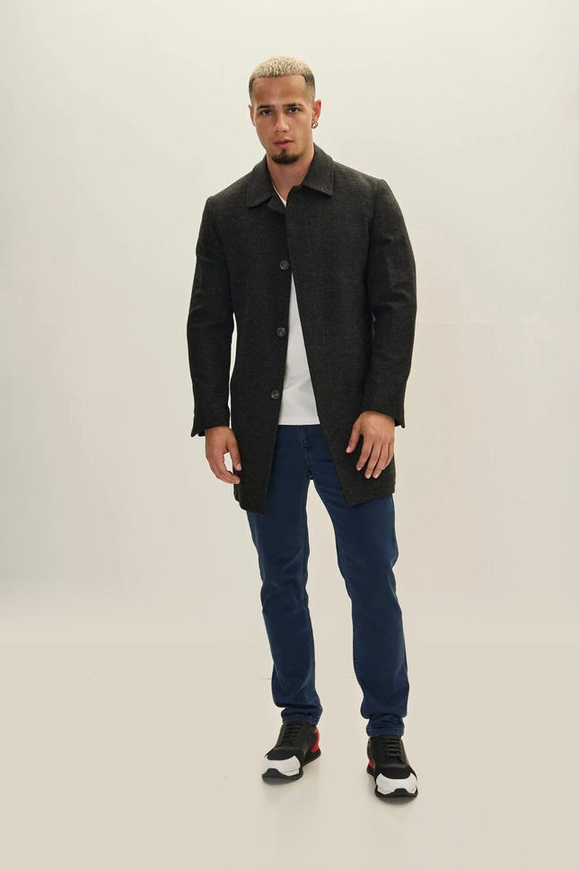 Classic Double-Breasted Wool Peacoat - Dark Anthracite