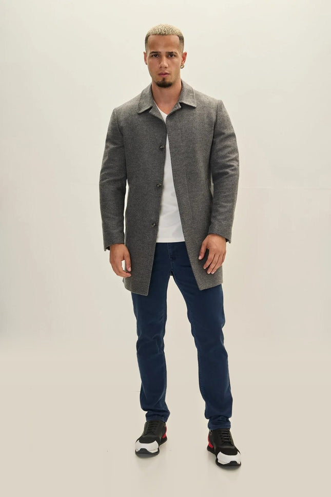 Classic Double-Breasted Wool Peacoat - Grey