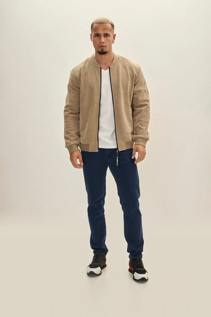 Lined Bomber Jacket - Beige