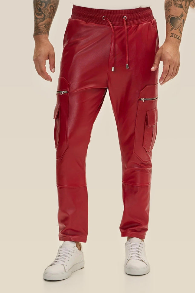 Lambskin Leather Joggers - Red