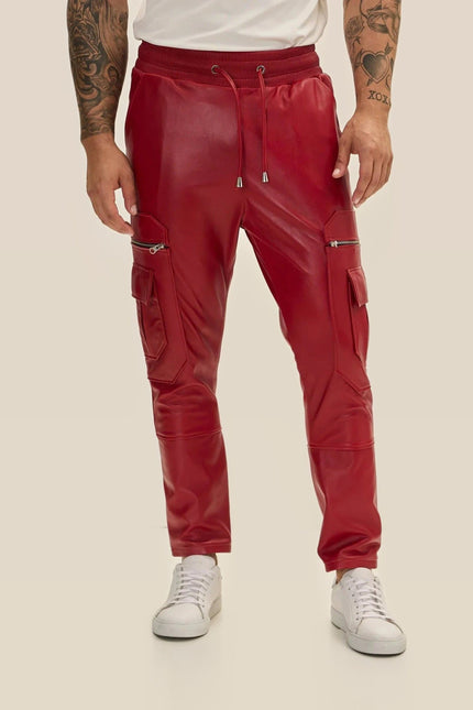 Lambskin Leather Joggers - Red