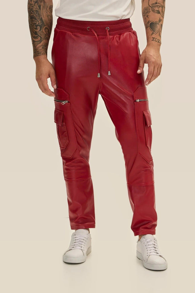 Lambskin Leather Joggers - Red