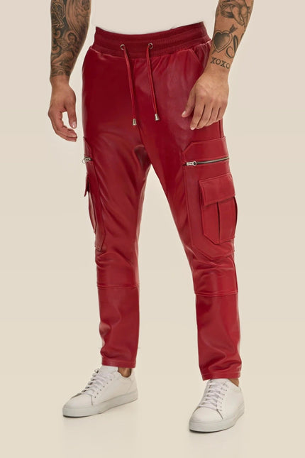 Lambskin Leather Joggers - Red
