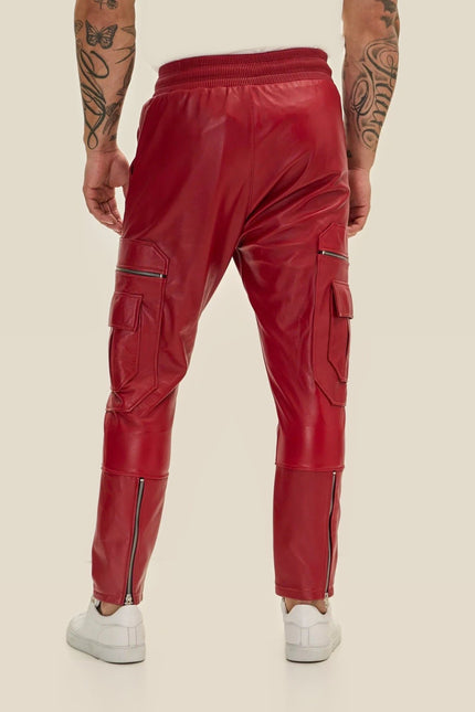 Lambskin Leather Joggers - Red