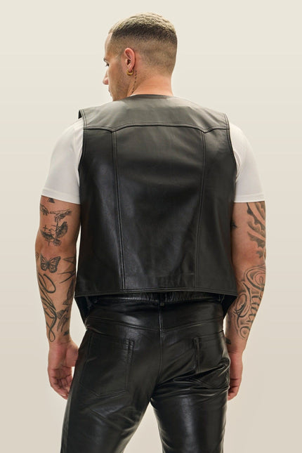 Club-Style Lambskin Leather Vest - Black