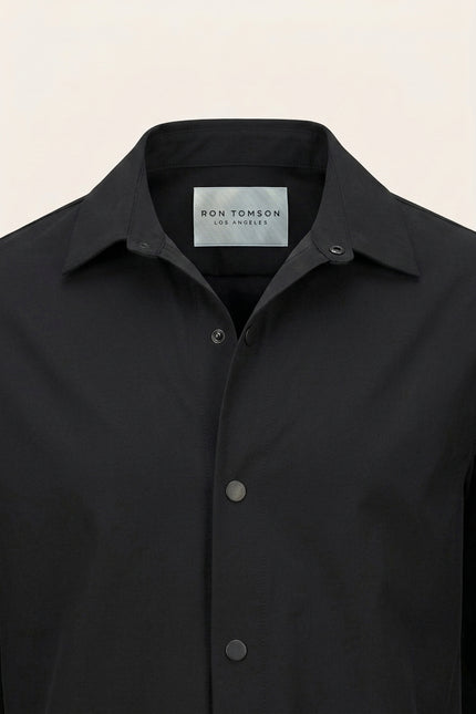 Snap Button Shirt Jacket - Black - Detail