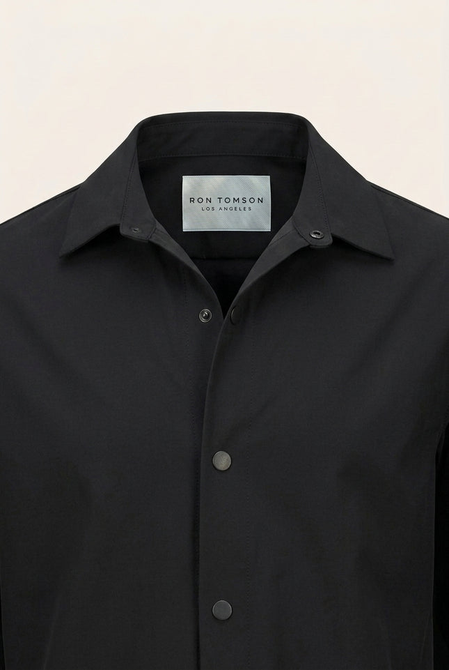 Snap Button Shirt Jacket - Black - Detail
