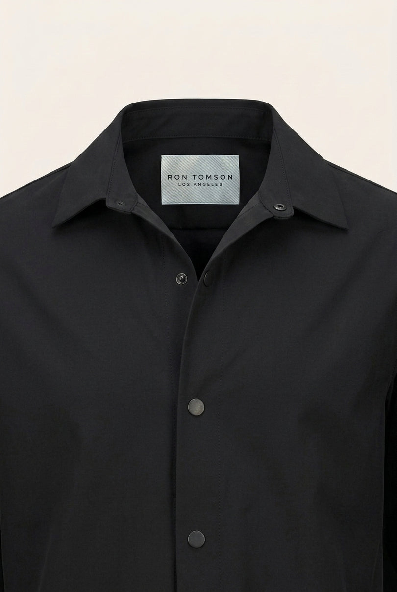 Snap Button Shirt Jacket - Black - Detail