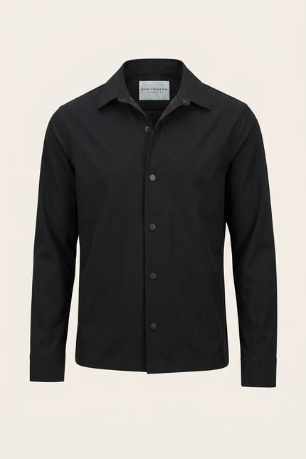Snap Button Shirt Jacket - Black - Front