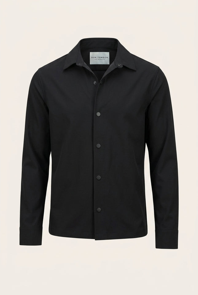 Snap Button Shirt Jacket - Black - Front