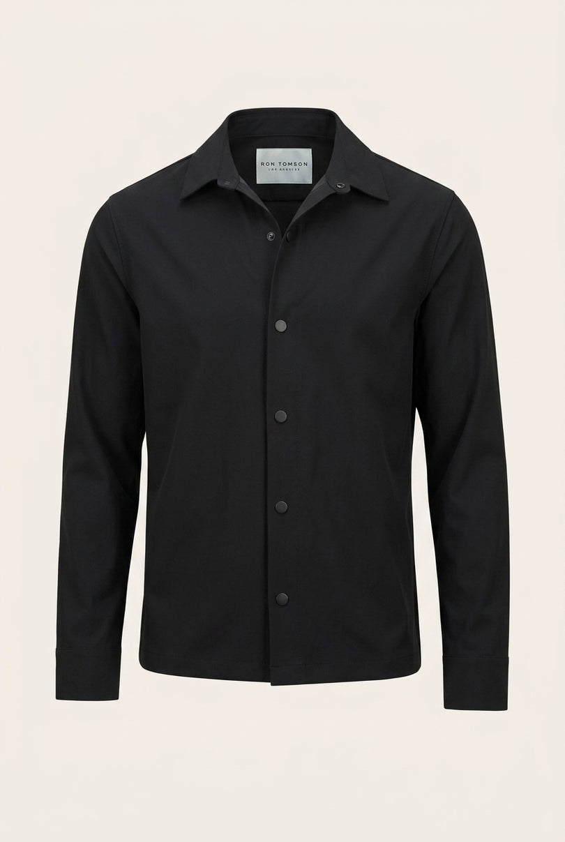 Snap Button Shirt Jacket - Black - Front