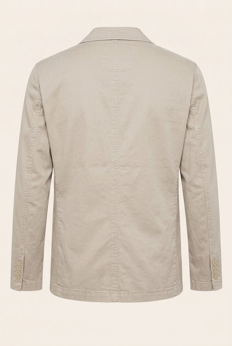 Cotton Sleek Pockets Blazer - Stone - Back