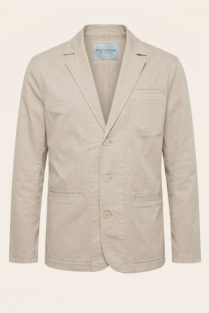 Cotton Sleek Pockets Blazer - Stone - Front