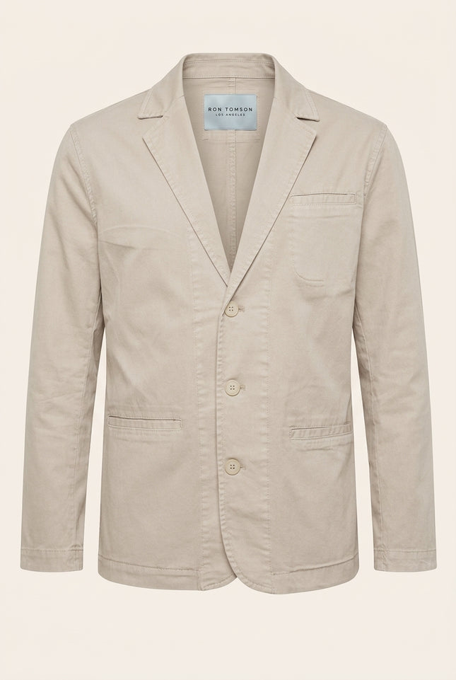 Cotton Sleek Pockets Blazer - Stone - Front