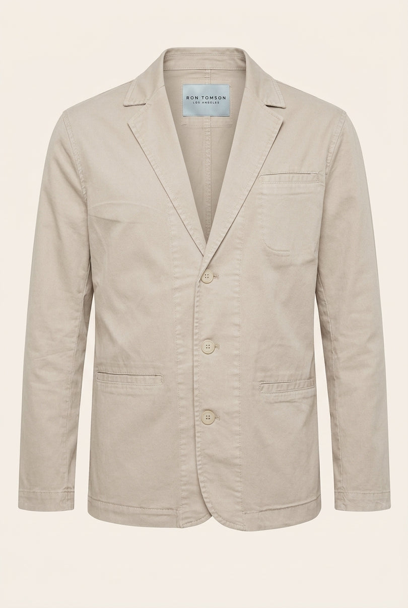 Cotton Sleek Pockets Blazer - Stone - Front