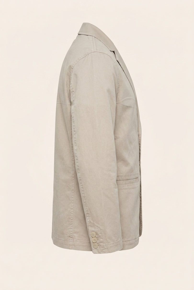 Cotton Sleek Pockets Blazer - Stone - Side