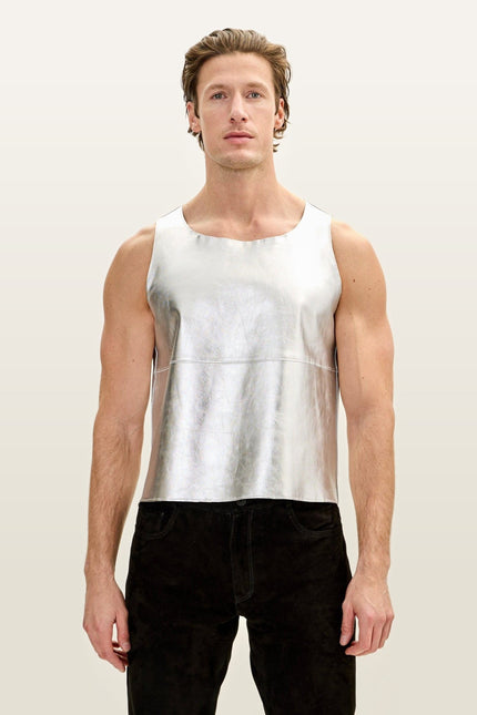 Lambskin Leather Tank Top - Silver