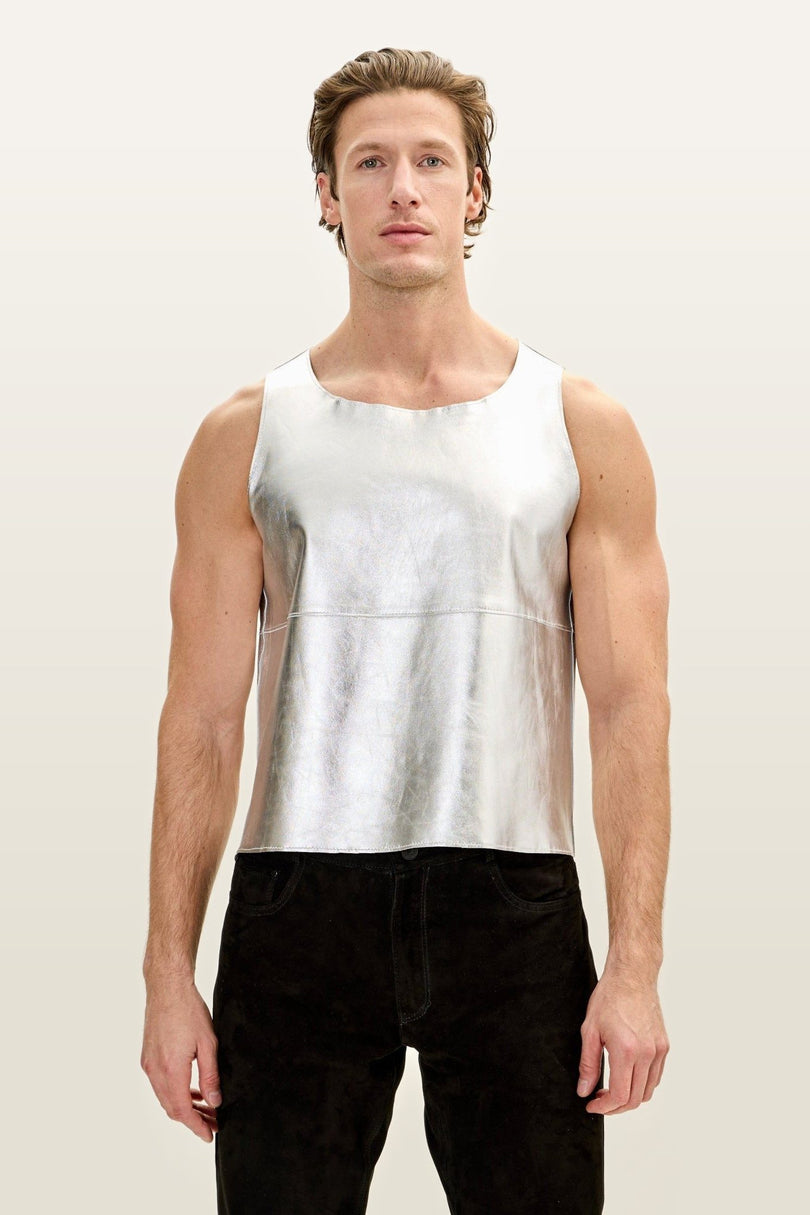 Lambskin Leather Tank Top - Silver