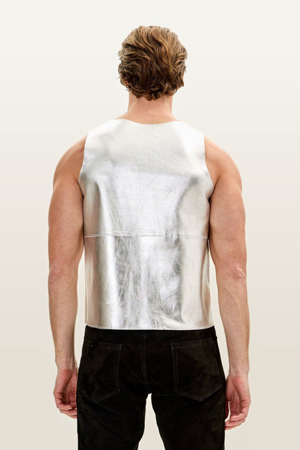 Lambskin Leather Tank Top - Silver