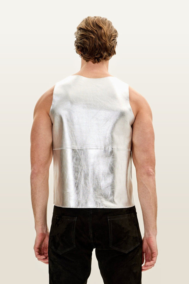 Lambskin Leather Tank Top - Silver